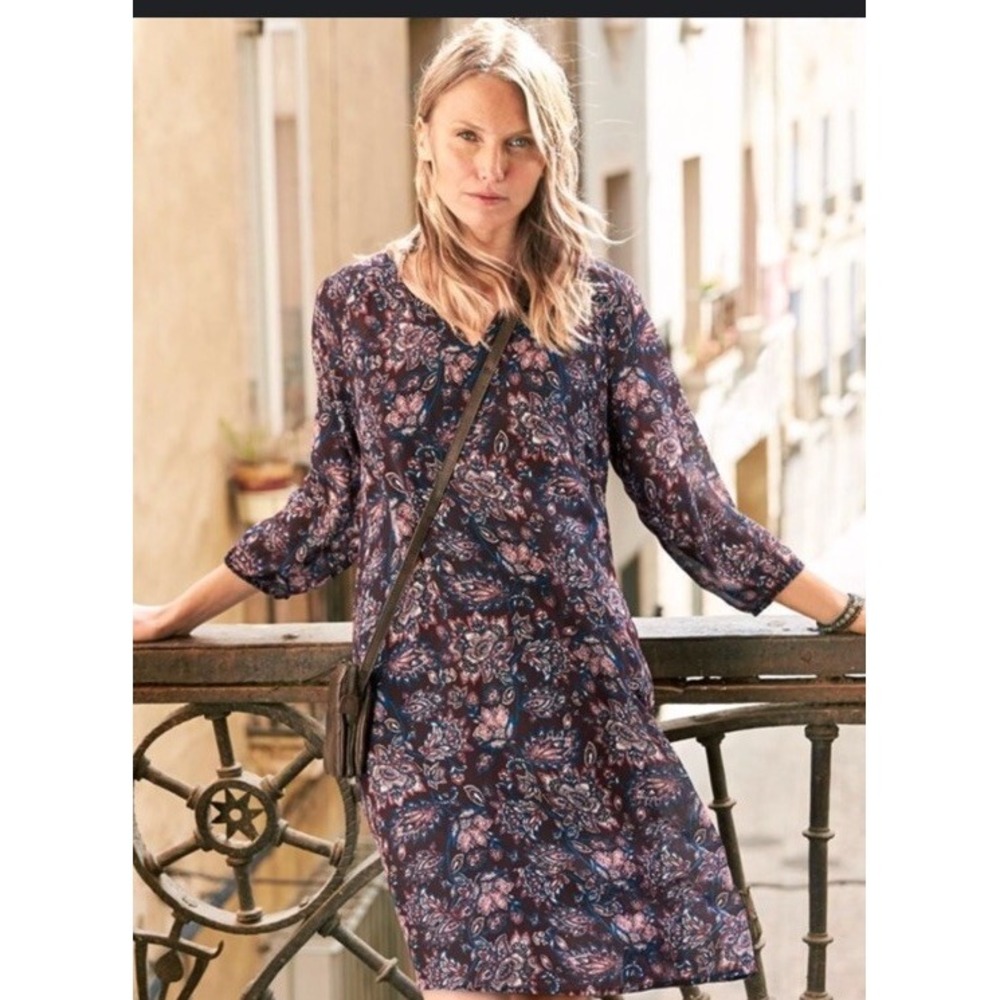 GARNET HILL dress brown Purple  blue floral sheath cottagecore dress Silk 10 New